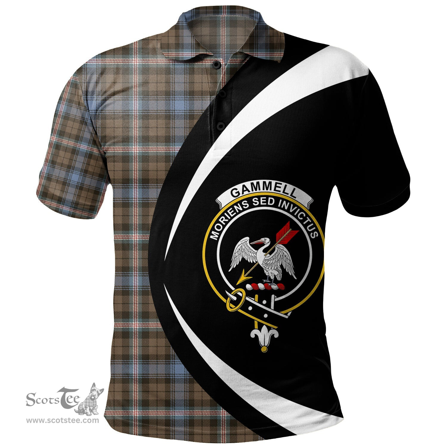 ScotsTee Shop Scottish Gammell Weathered Clan Crest Personalized Tartan Polo Shirt Circle Style Back Shirt with Your Text