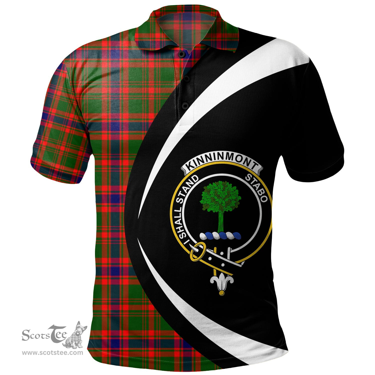 ScotsTee Shop Scottish Kinninmont Clan Crest Personalized Tartan Polo Shirt Circle Style Back Shirt with Your Text