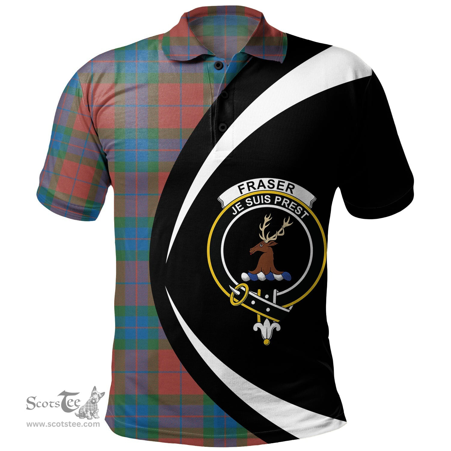 ScotsTee Shop Scottish Fraser of Boblainy Hugh Ancient Clan Crest Personalized Tartan Polo Shirt Circle Style Back Shirt with Your Text