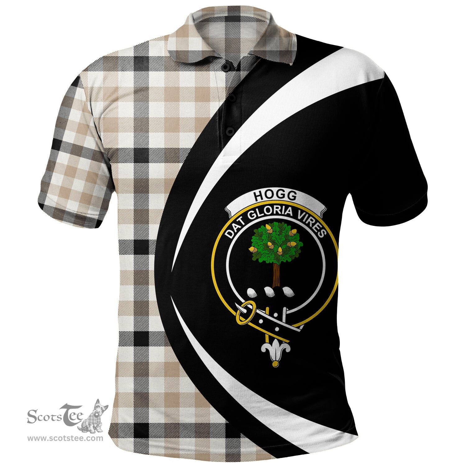 ScotsTee Shop Scottish Hogg Weathered Clan Crest Personalized Tartan Polo Shirt Circle Style Back Shirt with Your Text