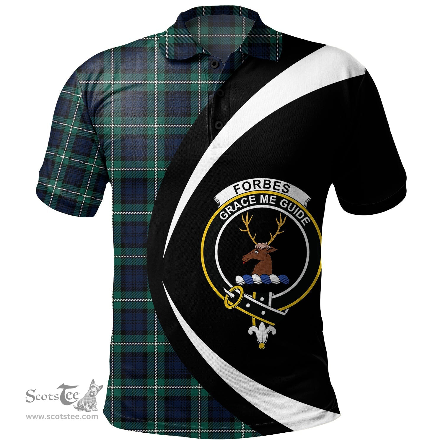 ScotsTee Shop Scottish Forbes Modern Clan Crest Personalized Tartan Polo Shirt Circle Style Back Shirt with Your Text