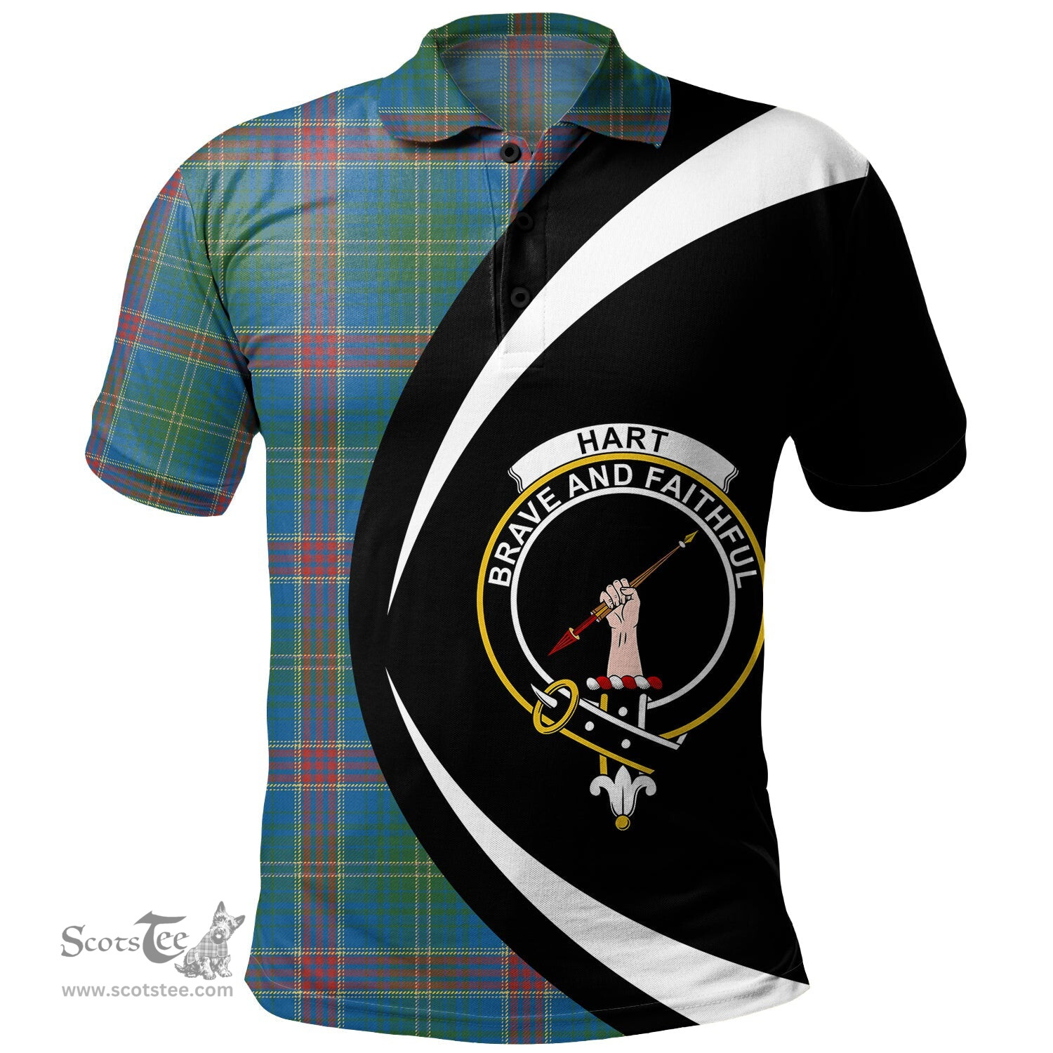 ScotsTee Shop Scottish Hart Ancient Clan Crest Personalized Tartan Polo Shirt Circle Style Back Shirt with Your Text