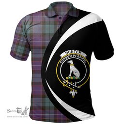 ScotsTee Shop Scottish Hunter (Michael) Weathered Clan Crest Personalized Tartan Polo Shirt Circle Style Back Shirt with Your Text