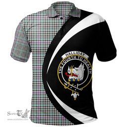 ScotsTee Shop Scottish Halliday (Holliday) Modern Clan Crest Personalized Tartan Polo Shirt Circle Style Back Shirt with Your Text