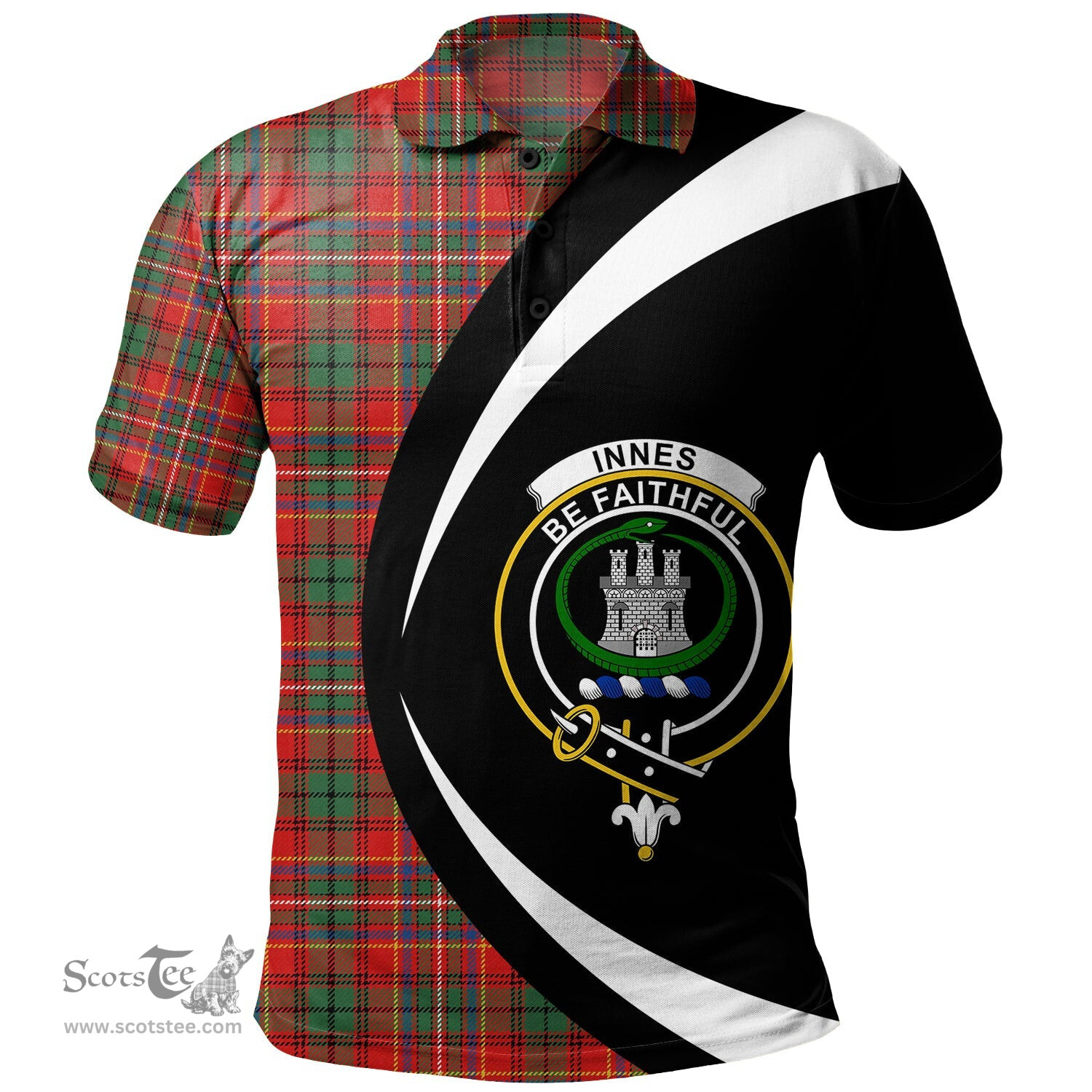 ScotsTee Shop Scottish Innes Clan Crest Personalized Tartan Polo Shirt Circle Style Back Shirt with Your Text