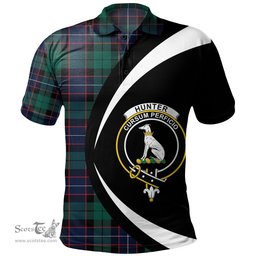 ScotsTee Shop Scottish Hunter (Michael) Modern Clan Crest Personalized Tartan Polo Shirt Circle Style Back Shirt with Your Text