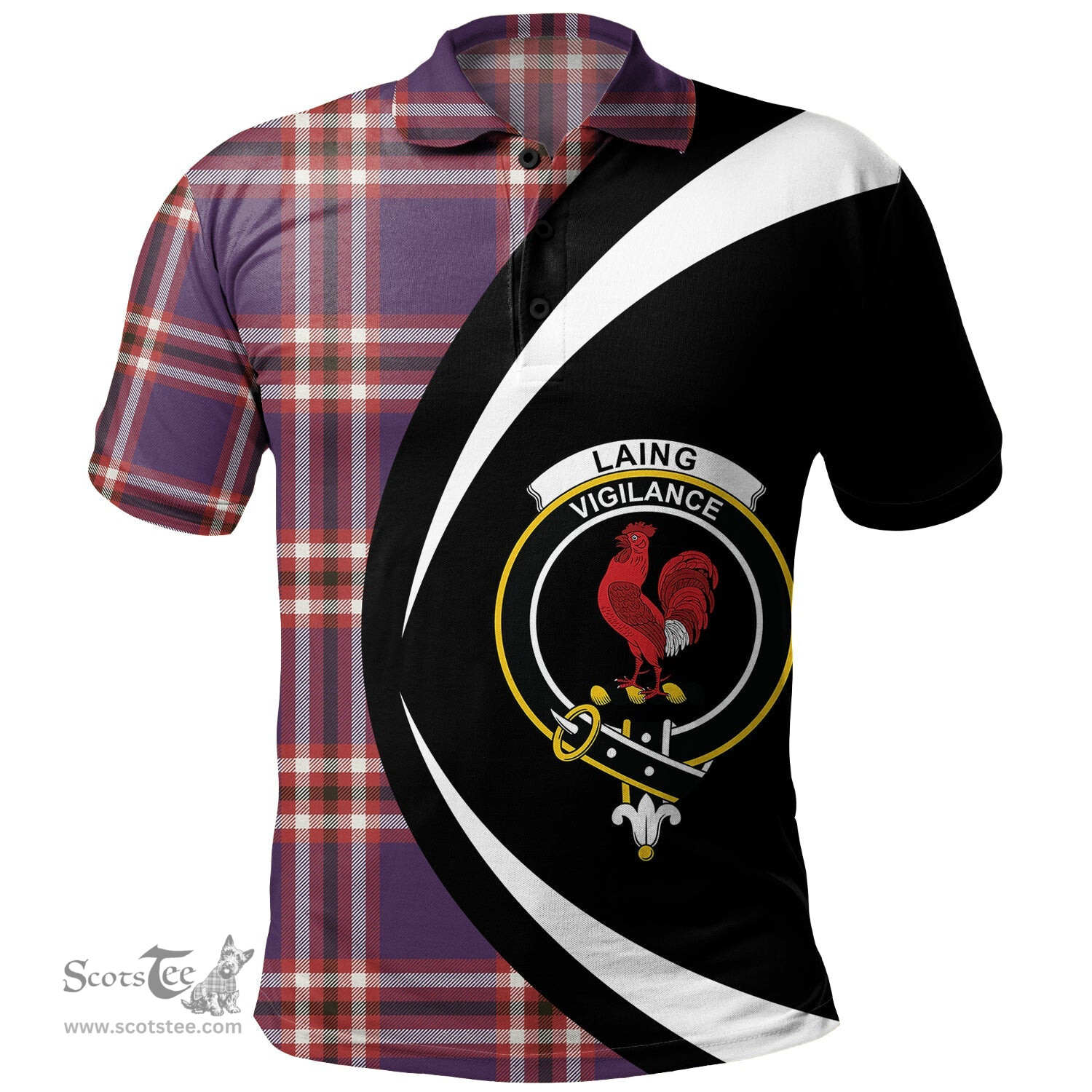 ScotsTee Shop Scottish Laing of Archiestown (Lang of Archiestown) Weathered Clan Crest Personalized Tartan Polo Shirt Circle Style Back Shirt with Your Text