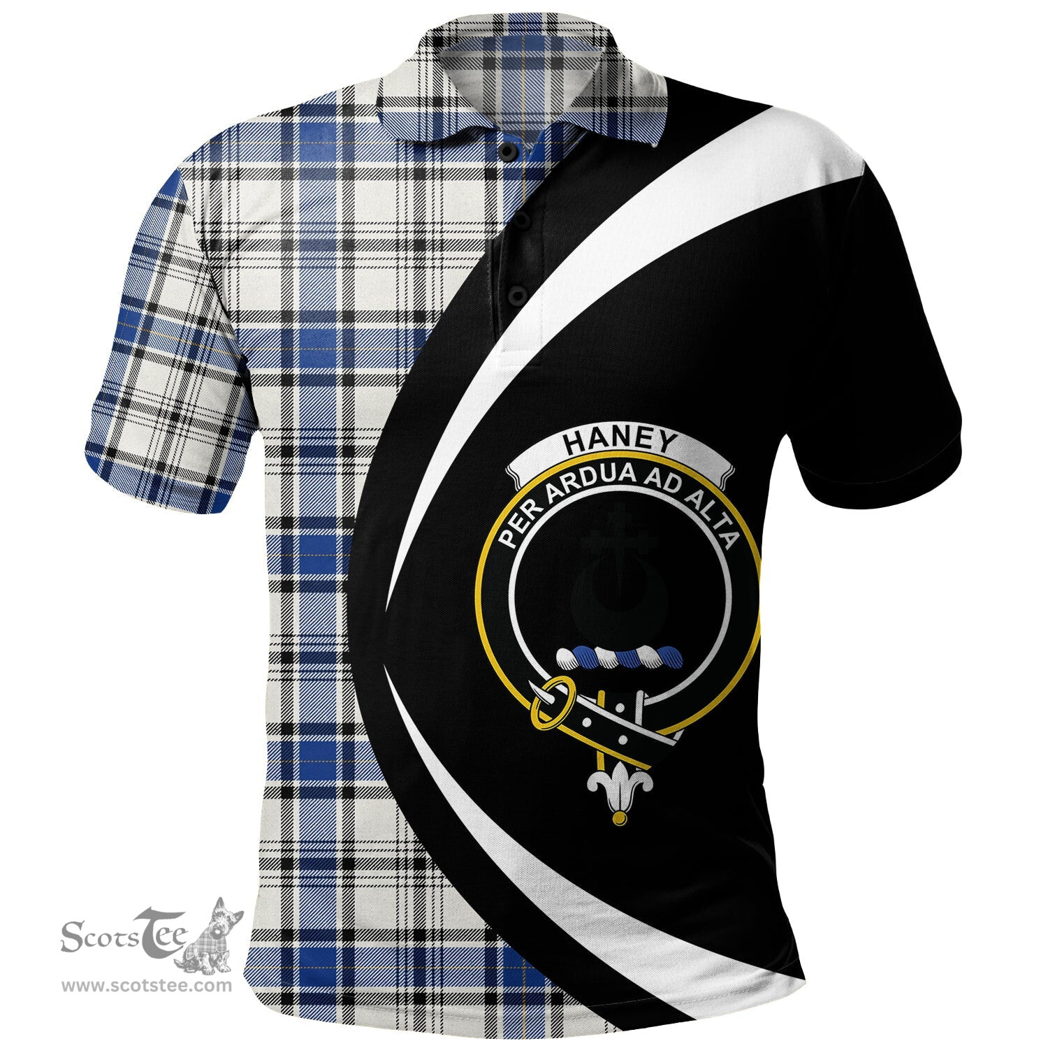 ScotsTee Shop Scottish Haney Modern Clan Crest Personalized Tartan Polo Shirt Circle Style Back Shirt with Your Text