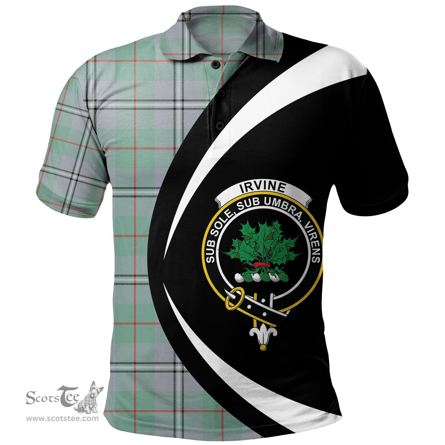 ScotsTee Shop Scottish Irvine of Glentulchan Ancient Clan Crest Personalized Tartan Polo Shirt Circle Style Back Shirt with Your Text