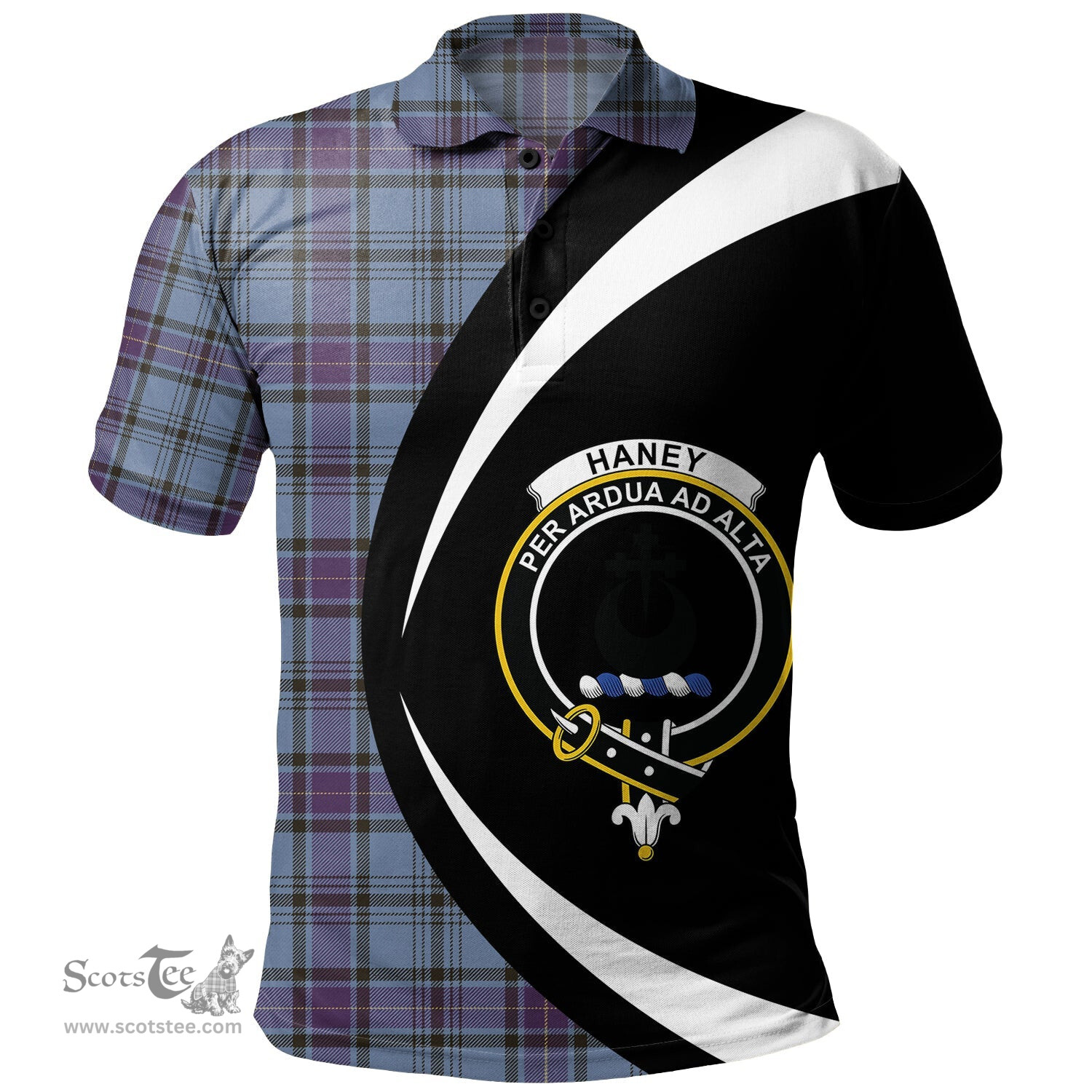 ScotsTee Shop Scottish Haney Blue Weathered Clan Crest Personalized Tartan Polo Shirt Circle Style Back Shirt with Your Text