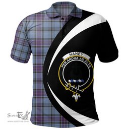 ScotsTee Shop Scottish Haney Blue Weathered Clan Crest Personalized Tartan Polo Shirt Circle Style Back Shirt with Your Text