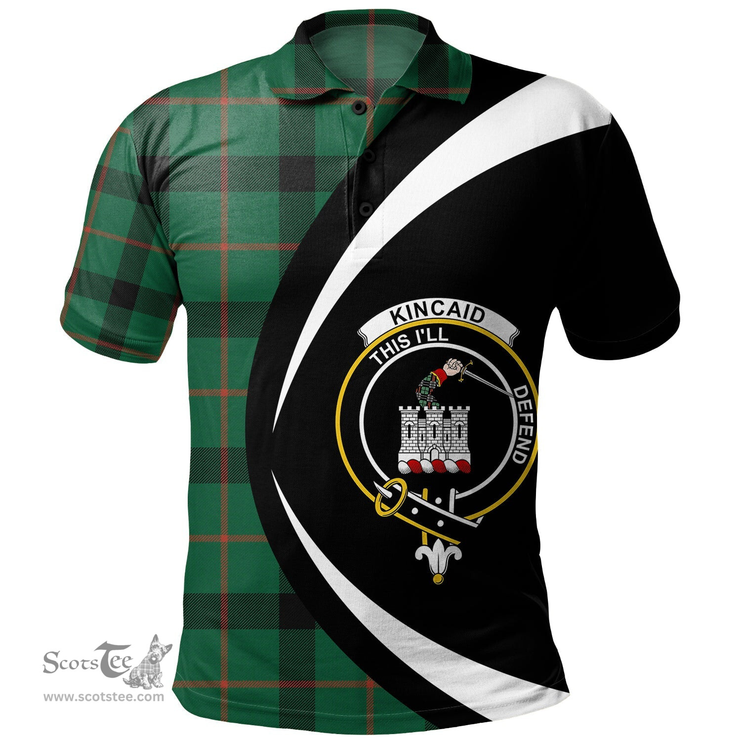ScotsTee Shop Scottish Kincaid Modern Clan Crest Personalized Tartan Polo Shirt Circle Style Back Shirt with Your Text