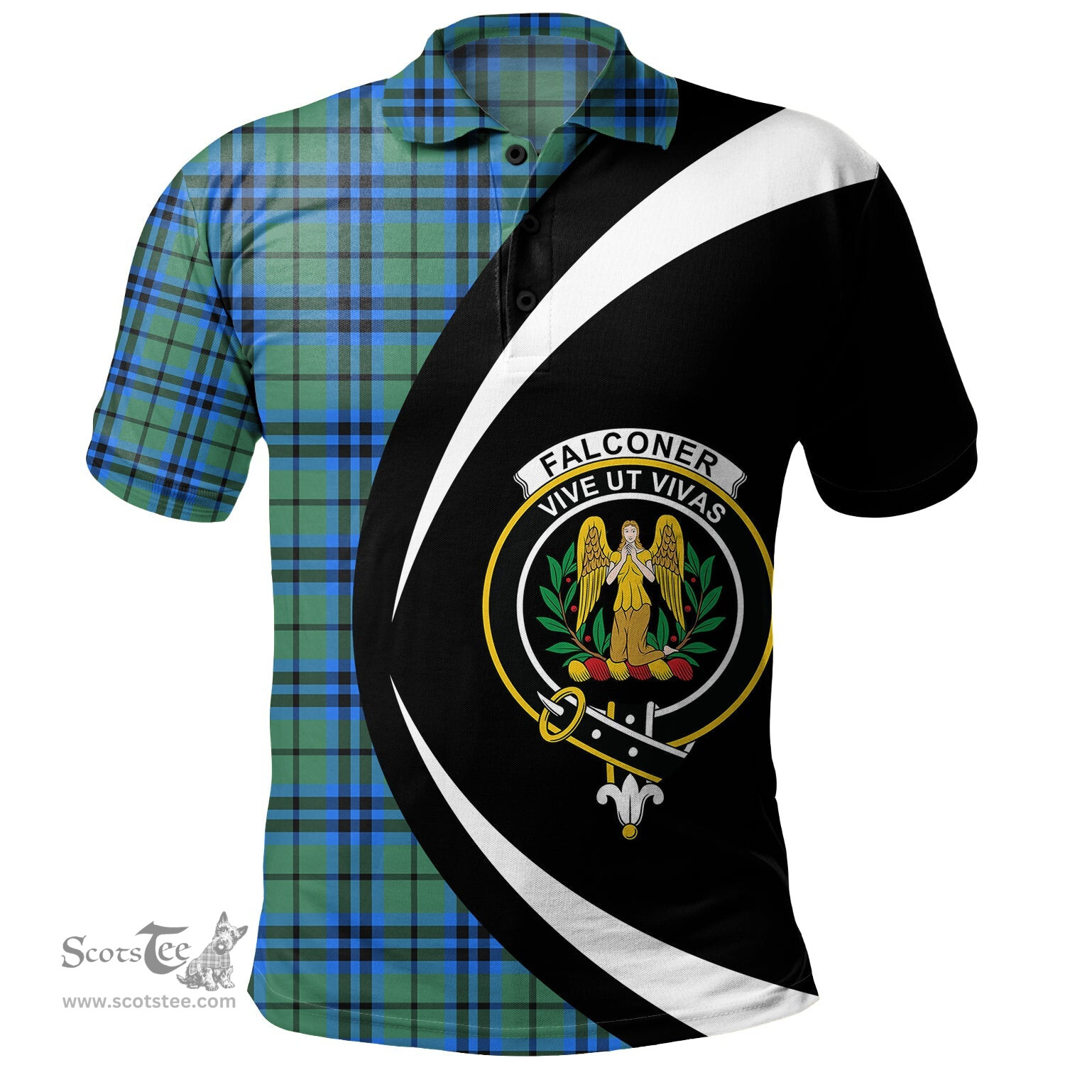 ScotsTee Shop Scottish Falconer Clan Crest Personalized Tartan Polo Shirt Circle Style Back Shirt with Your Text