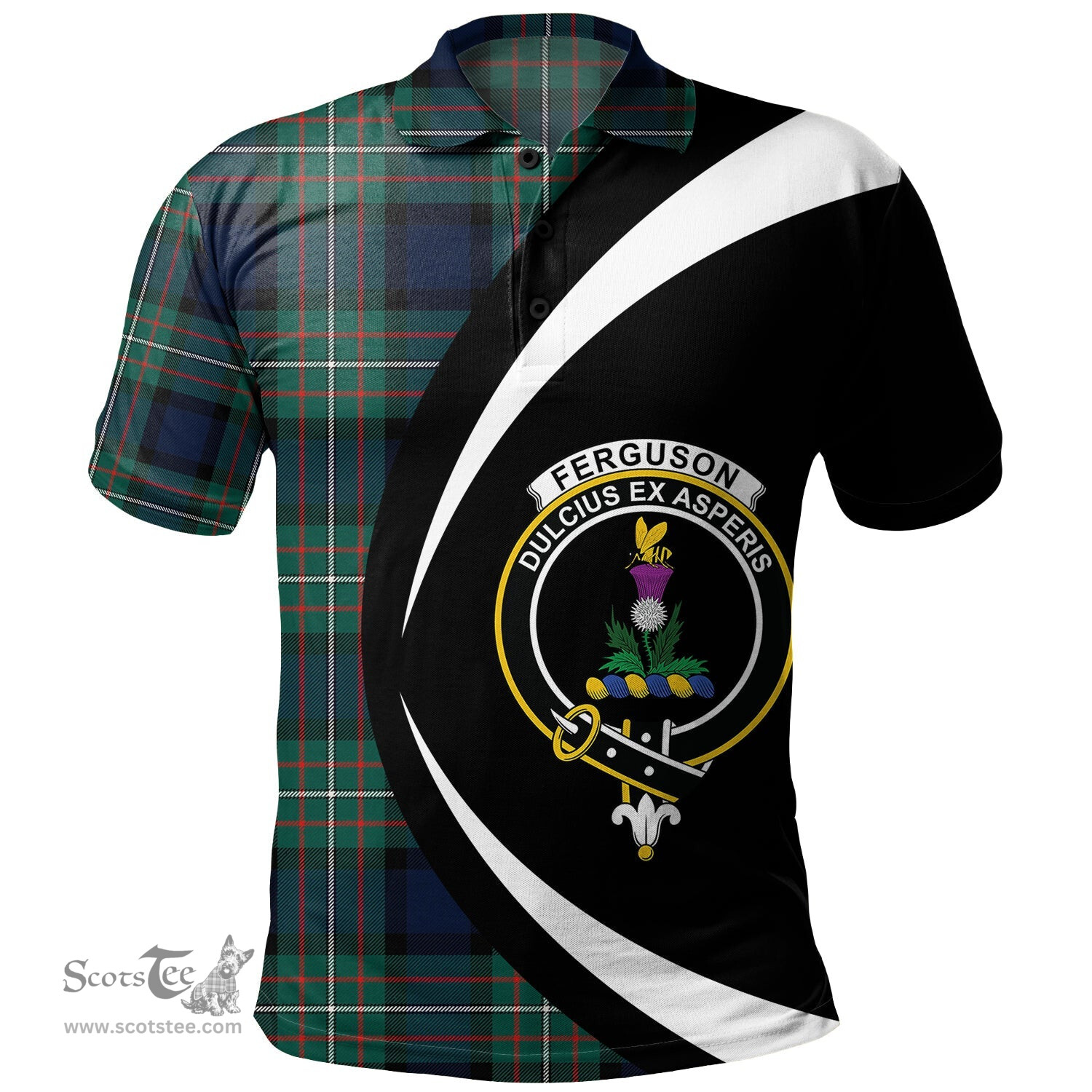 ScotsTee Shop Scottish Ferguson Modern Clan Crest Personalized Tartan Polo Shirt Circle Style Back Shirt with Your Text