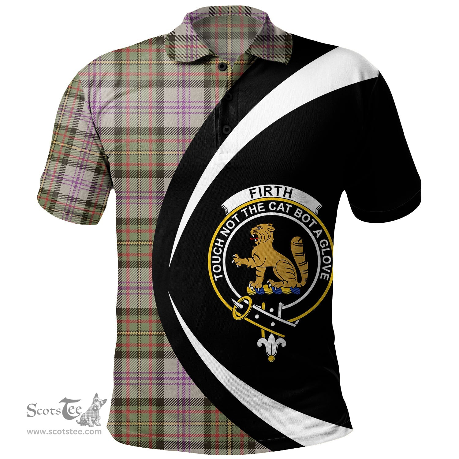 ScotsTee Shop Scottish Firth of Tay (Gillies Dress) Weathered Clan Crest Personalized Tartan Polo Shirt Circle Style Back Shirt with Your Text