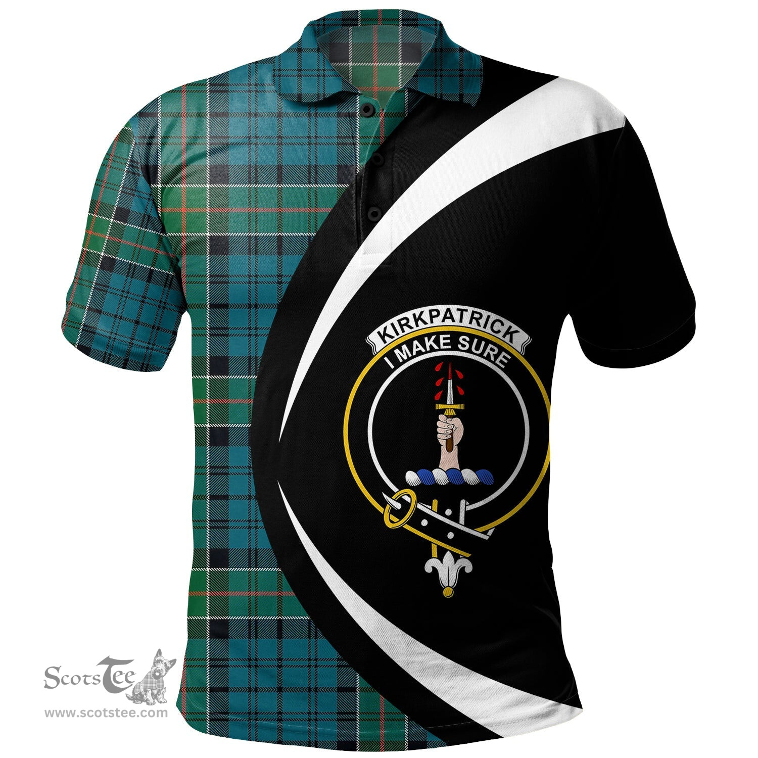 ScotsTee Shop Scottish Kirkpatrick Clan Crest Personalized Tartan Polo Shirt Circle Style Back Shirt with Your Text