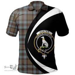 ScotsTee Shop Scottish Hunter of Peebleshire Weathered Clan Crest Personalized Tartan Polo Shirt Circle Style Back Shirt with Your Text