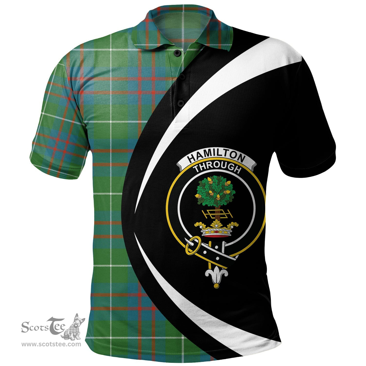 ScotsTee Shop Scottish Hamilton of Clayton Ancient Clan Crest Personalized Tartan Polo Shirt Circle Style Back Shirt with Your Text