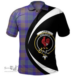 ScotsTee Shop Scottish Lang (Laing) Weathered Clan Crest Personalized Tartan Polo Shirt Circle Style Back Shirt with Your Text