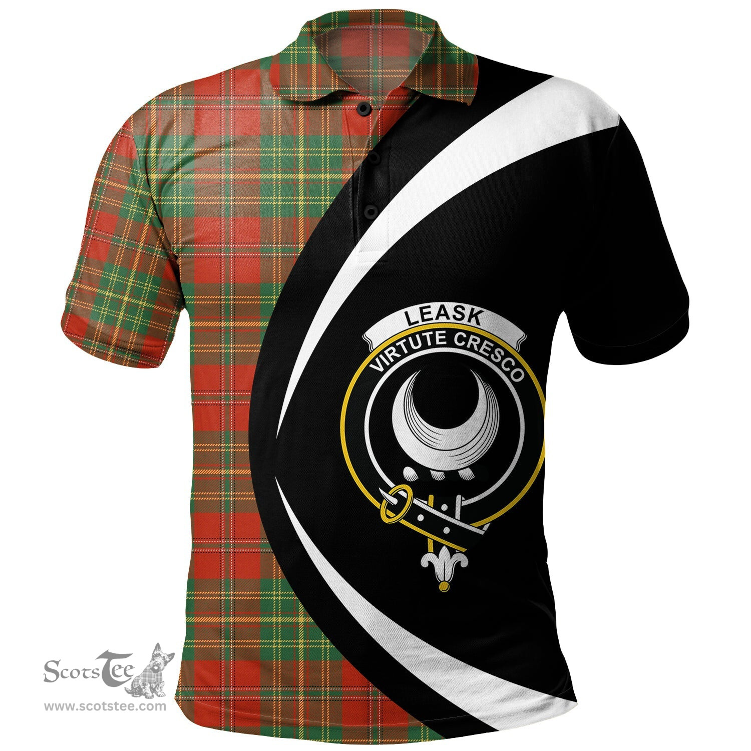 ScotsTee Shop Scottish Leask Ancient Clan Crest Personalized Tartan Polo Shirt Circle Style Back Shirt with Your Text