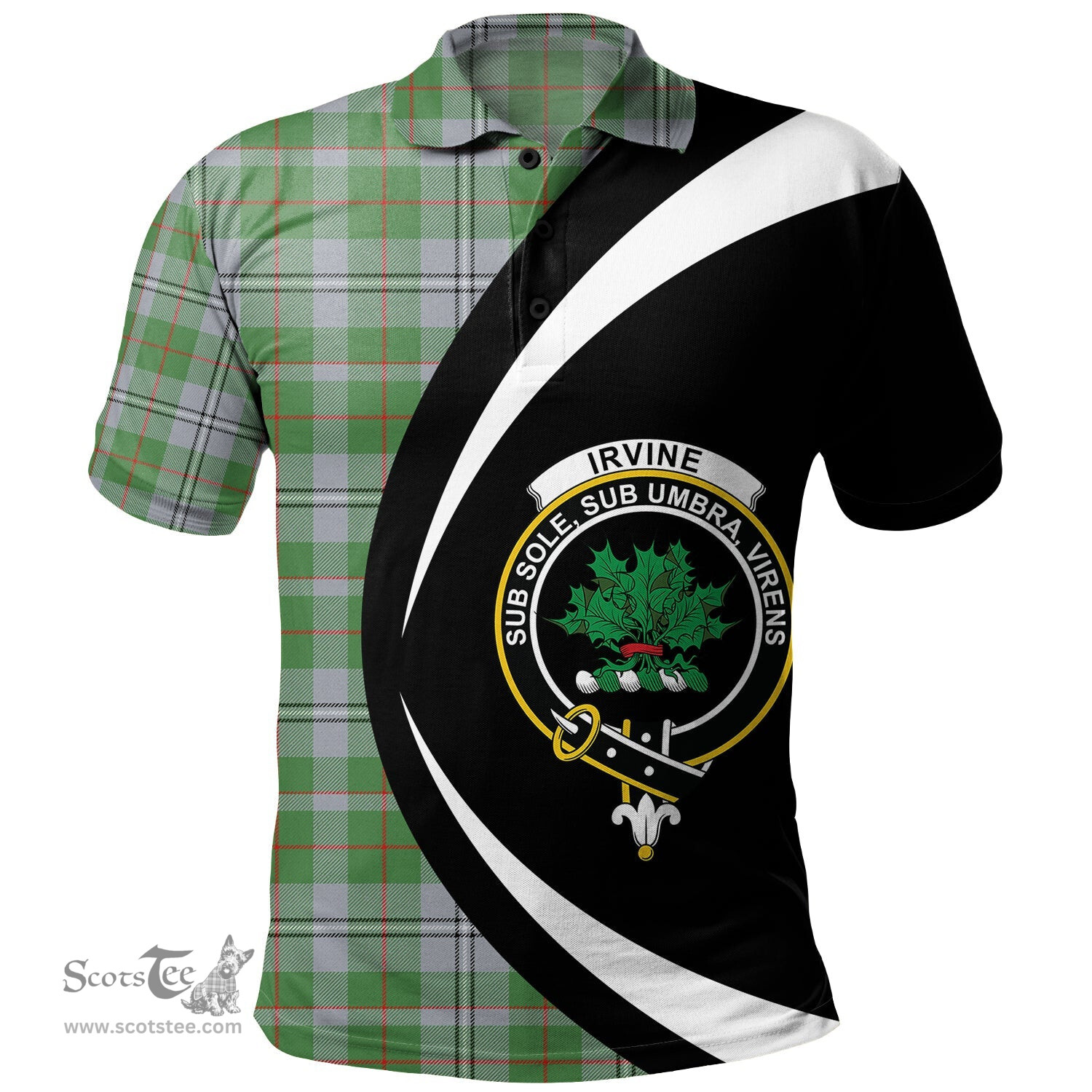 ScotsTee Shop Scottish Irvine of Glentulchan Modern Clan Crest Personalized Tartan Polo Shirt Circle Style Back Shirt with Your Text