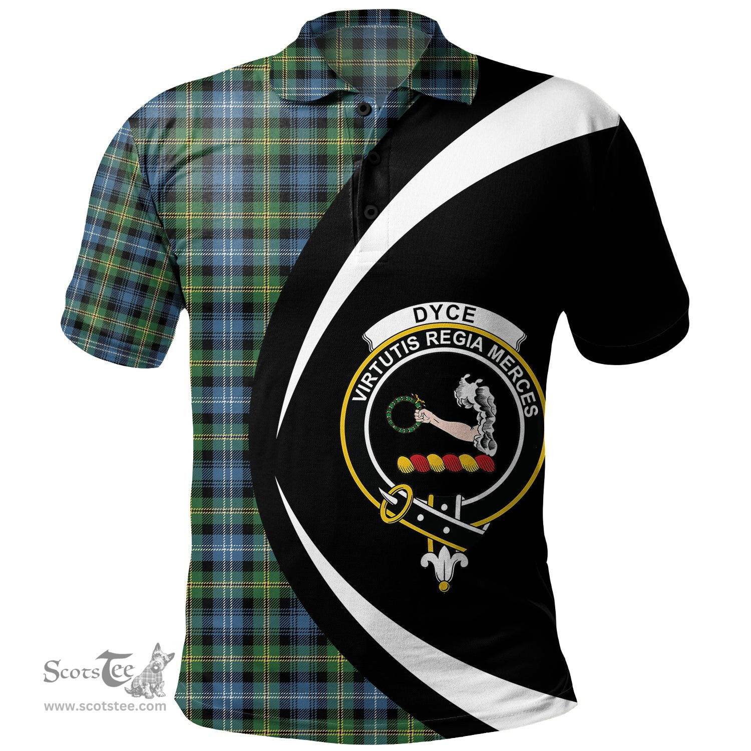 ScotsTee Shop Scottish Dyce Ancient Clan Crest Personalized Tartan Polo Shirt Circle Style Back Shirt with Your Text