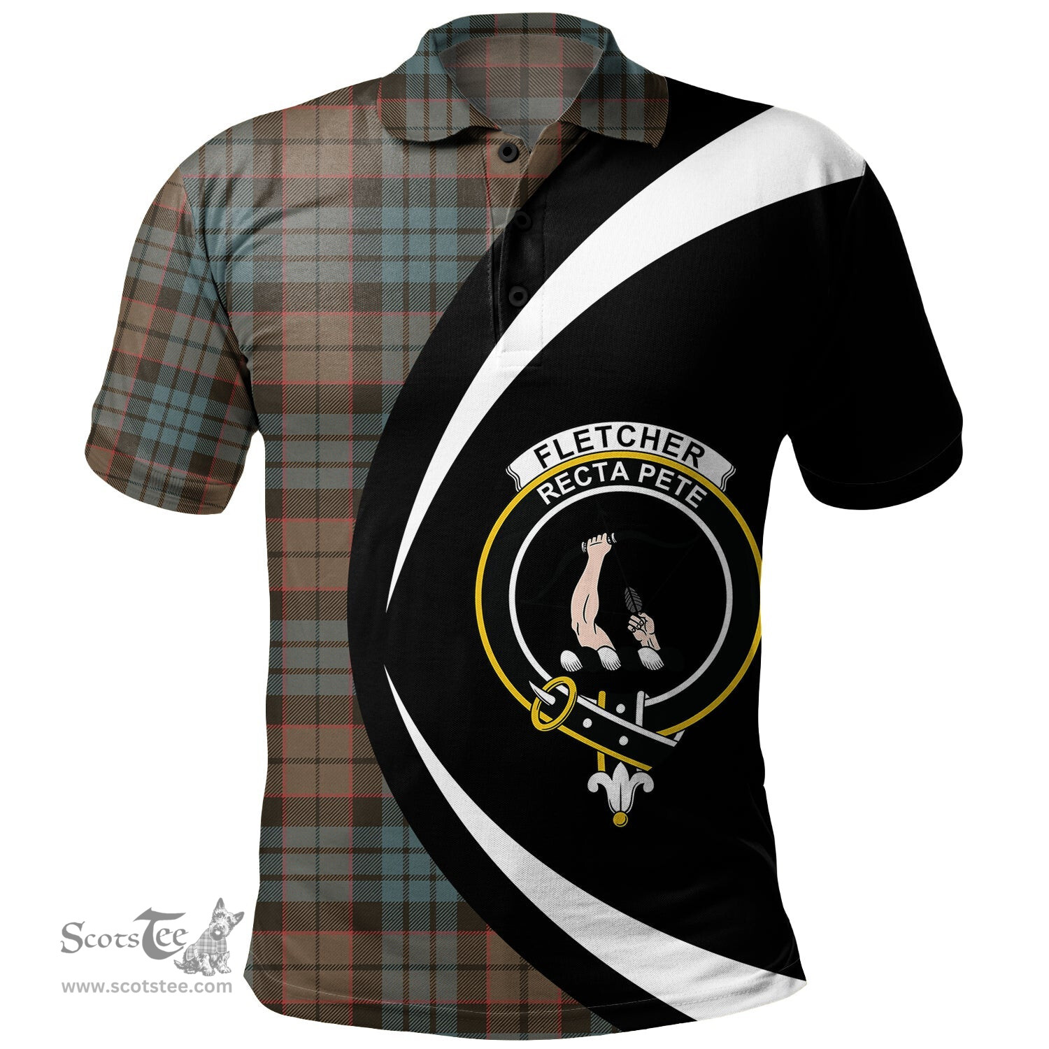 ScotsTee Shop Scottish Fletcher Family Weathered Clan Crest Personalized Tartan Polo Shirt Circle Style Back Shirt with Your Text