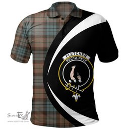 ScotsTee Shop Scottish Fletcher Family Weathered Clan Crest Personalized Tartan Polo Shirt Circle Style Back Shirt with Your Text