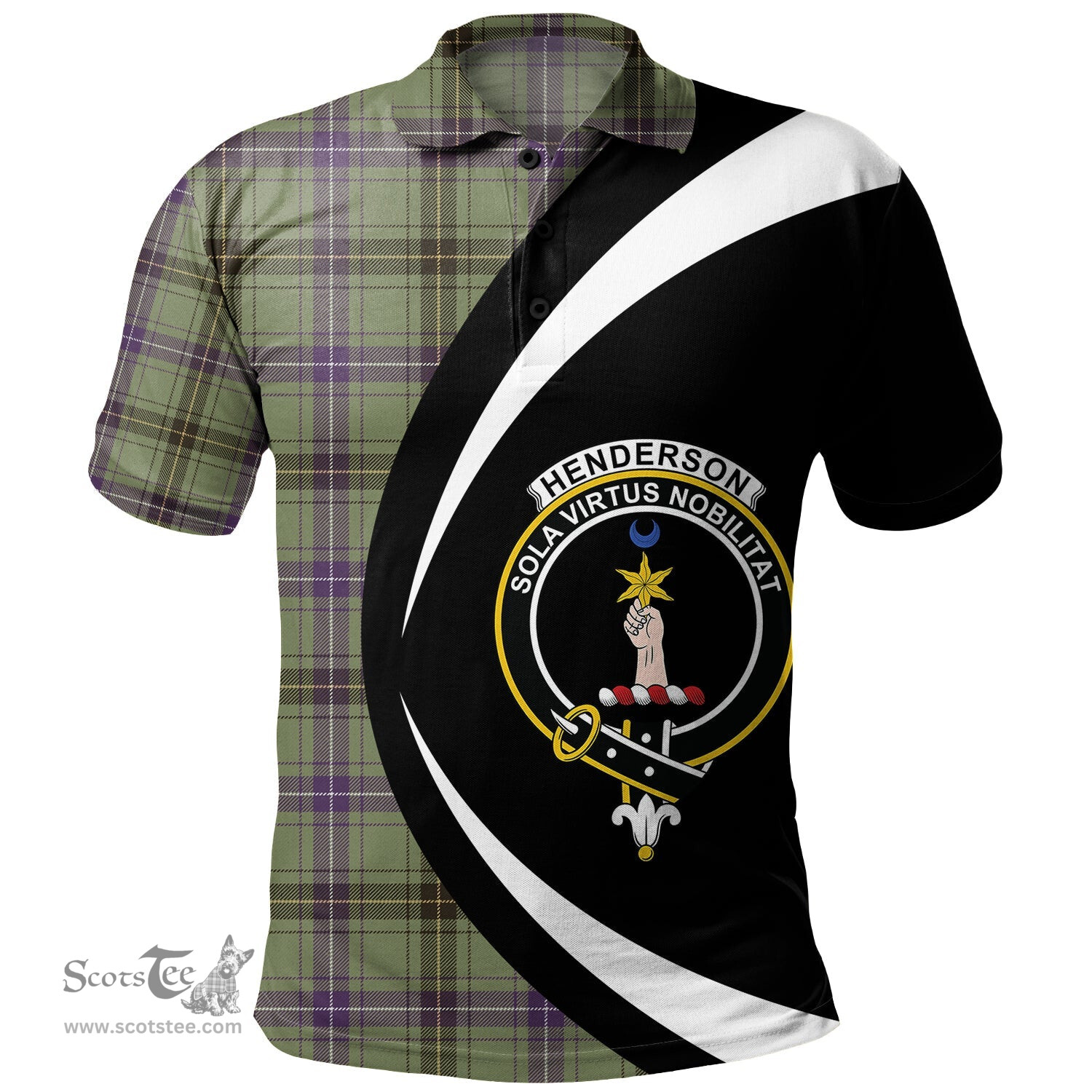 ScotsTee Shop Scottish Henderson (MacKendrick) Weathered Clan Crest Personalized Tartan Polo Shirt Circle Style Back Shirt with Your Text