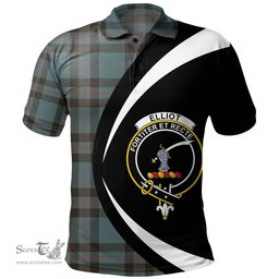 ScotsTee Shop Scottish Elliot (Ellot) Weathered Clan Crest Personalized Tartan Polo Shirt Circle Style Back Shirt with Your Text