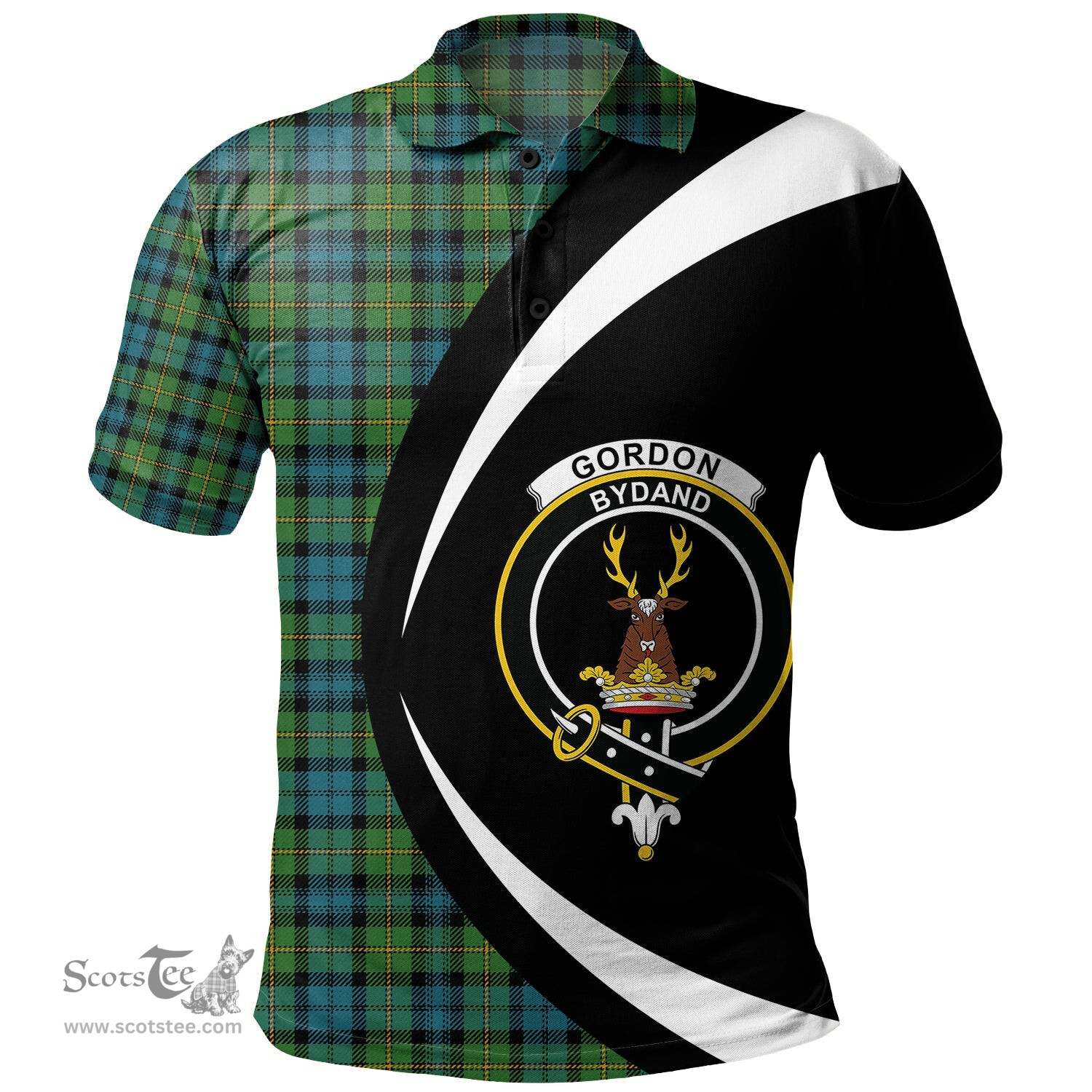 ScotsTee Shop Scottish Gordon Ancient Clan Crest Personalized Tartan Polo Shirt Circle Style Back Shirt with Your Text