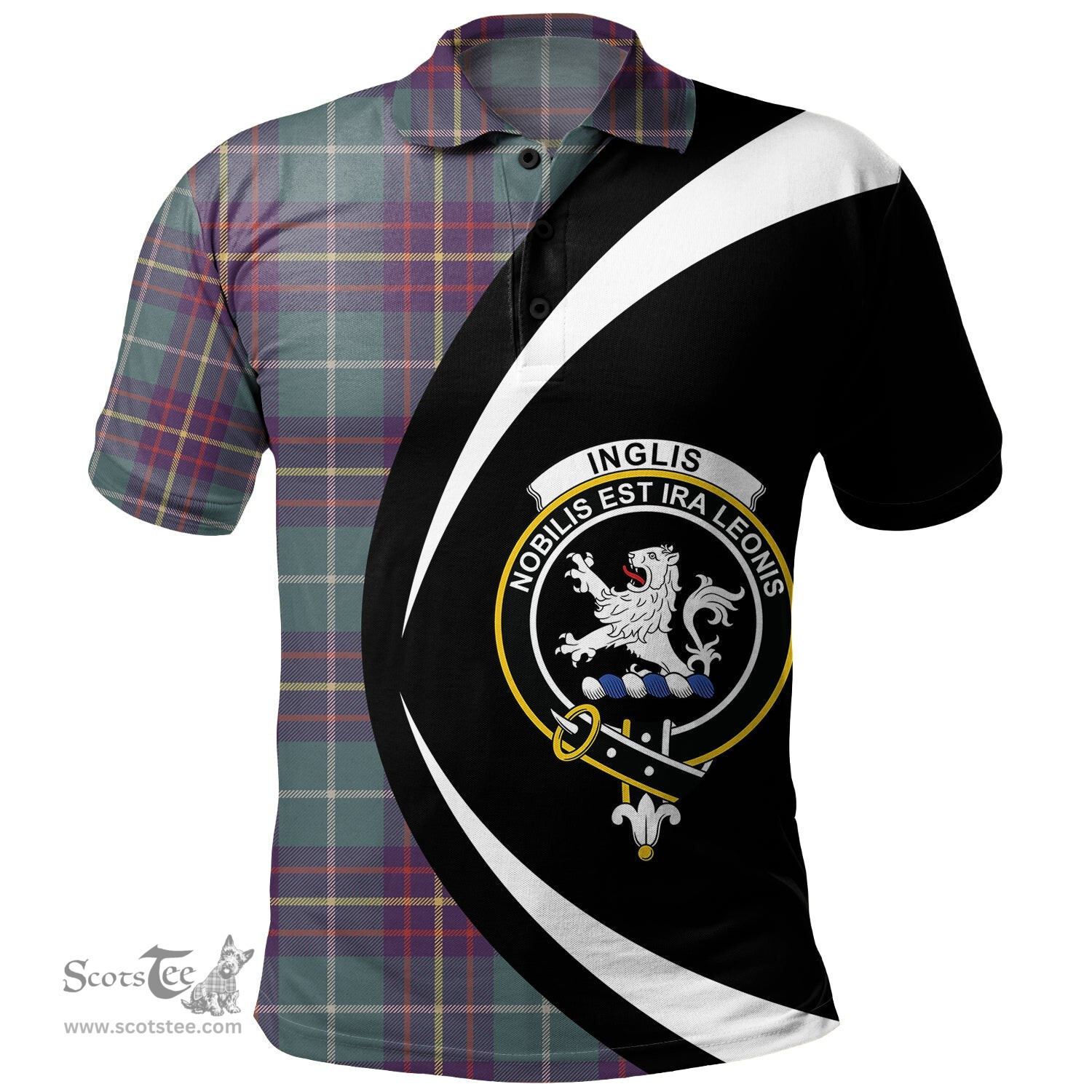 ScotsTee Shop Scottish Inglis Weathered Clan Crest Personalized Tartan Polo Shirt Circle Style Back Shirt with Your Text