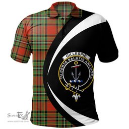 ScotsTee Shop Scottish Gillespie Ancient Clan Crest Personalized Tartan Polo Shirt Circle Style Back Shirt with Your Text