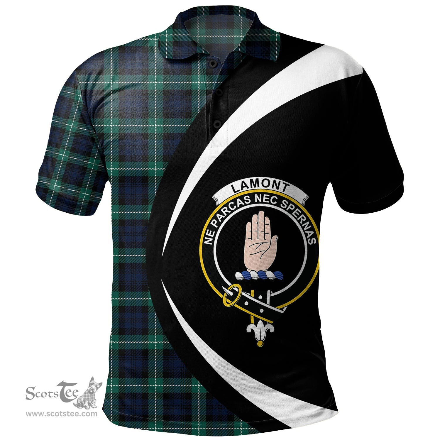 ScotsTee Shop Scottish Lamont Modern Clan Crest Personalized Tartan Polo Shirt Circle Style Back Shirt with Your Text