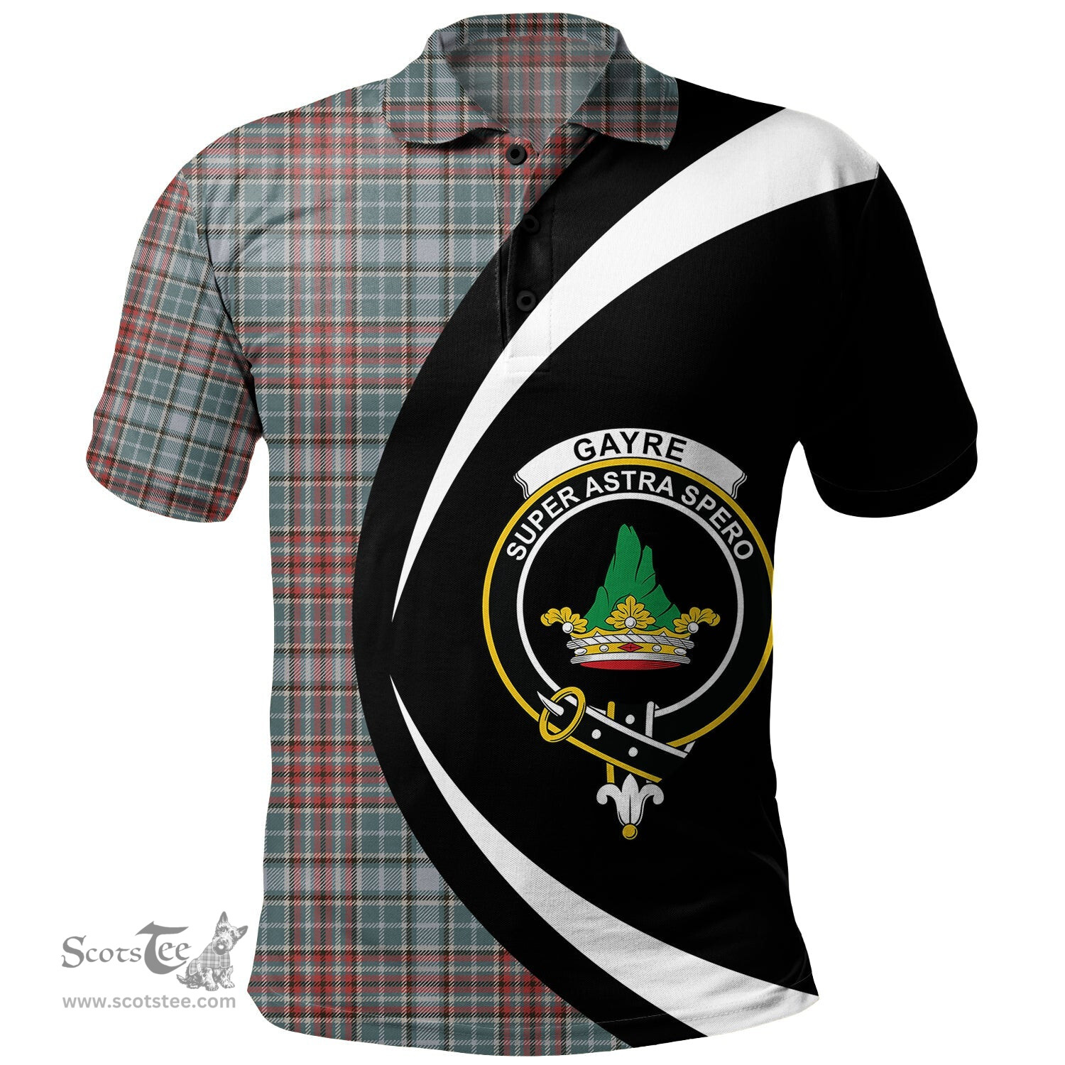 ScotsTee Shop Scottish Gayre Weathered Clan Crest Personalized Tartan Polo Shirt Circle Style Back Shirt with Your Text