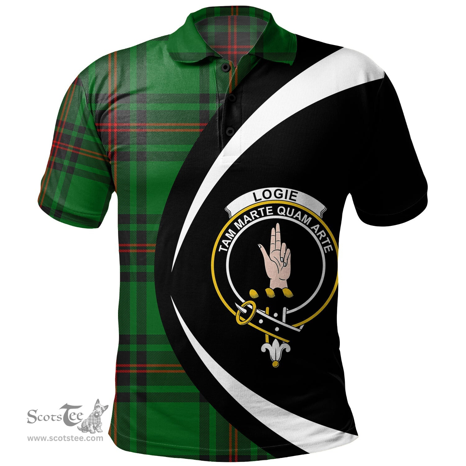 ScotsTee Shop Scottish Logie Clan Crest Personalized Tartan Polo Shirt Circle Style Back Shirt with Your Text