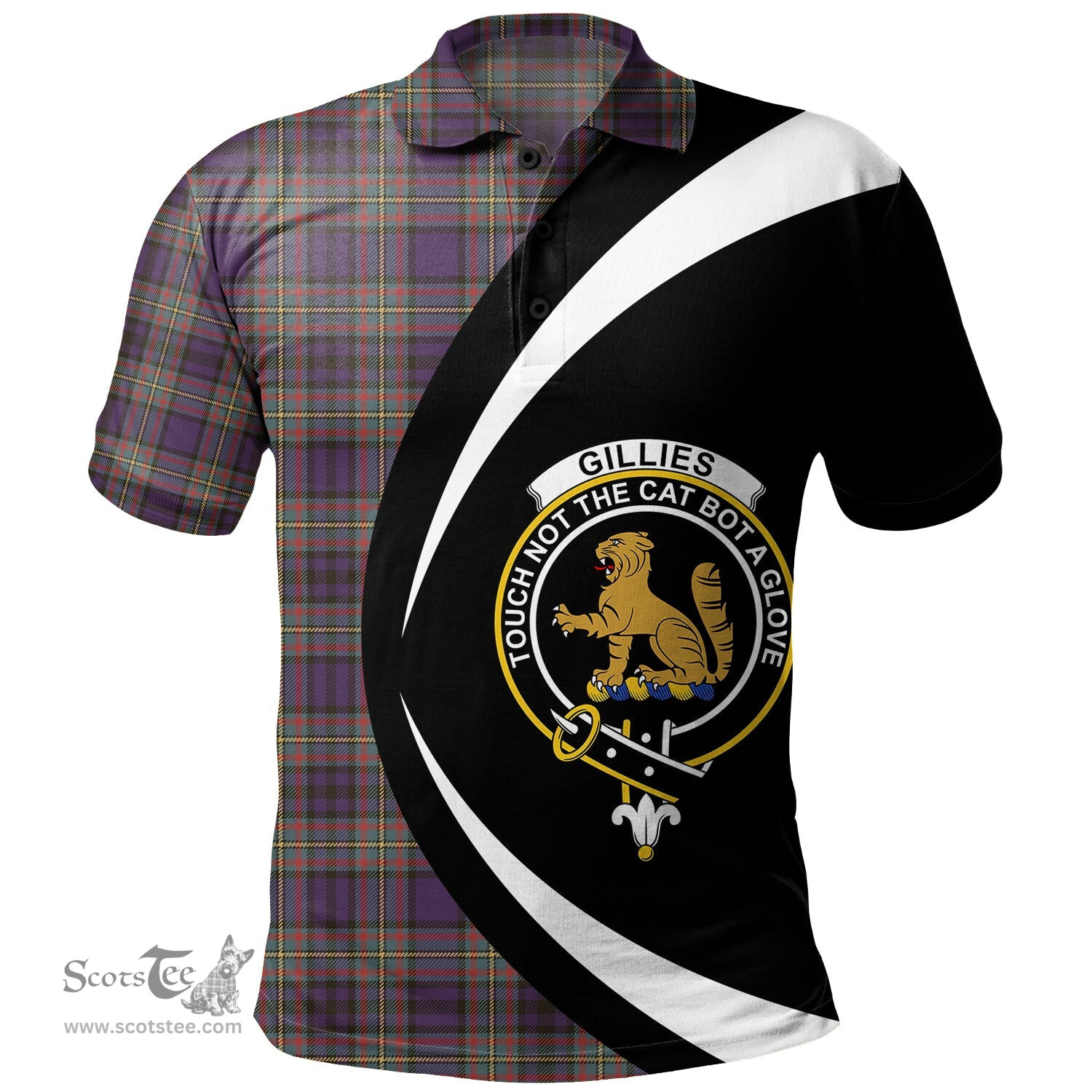 ScotsTee Shop Scottish Gillies Weathered Clan Crest Personalized Tartan Polo Shirt Circle Style Back Shirt with Your Text