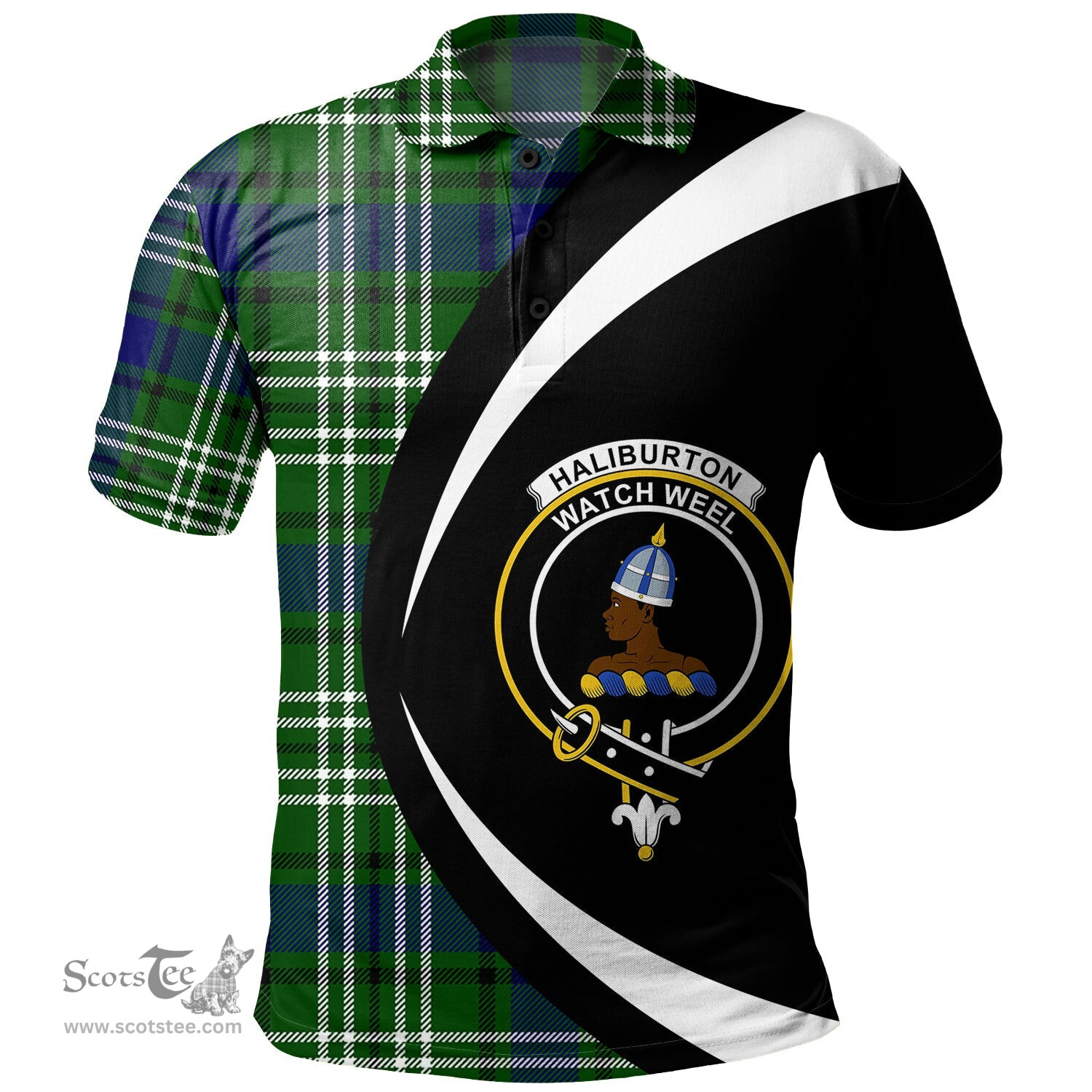 ScotsTee Shop Scottish Haliburton Clan Crest Personalized Tartan Polo Shirt Circle Style Back Shirt with Your Text