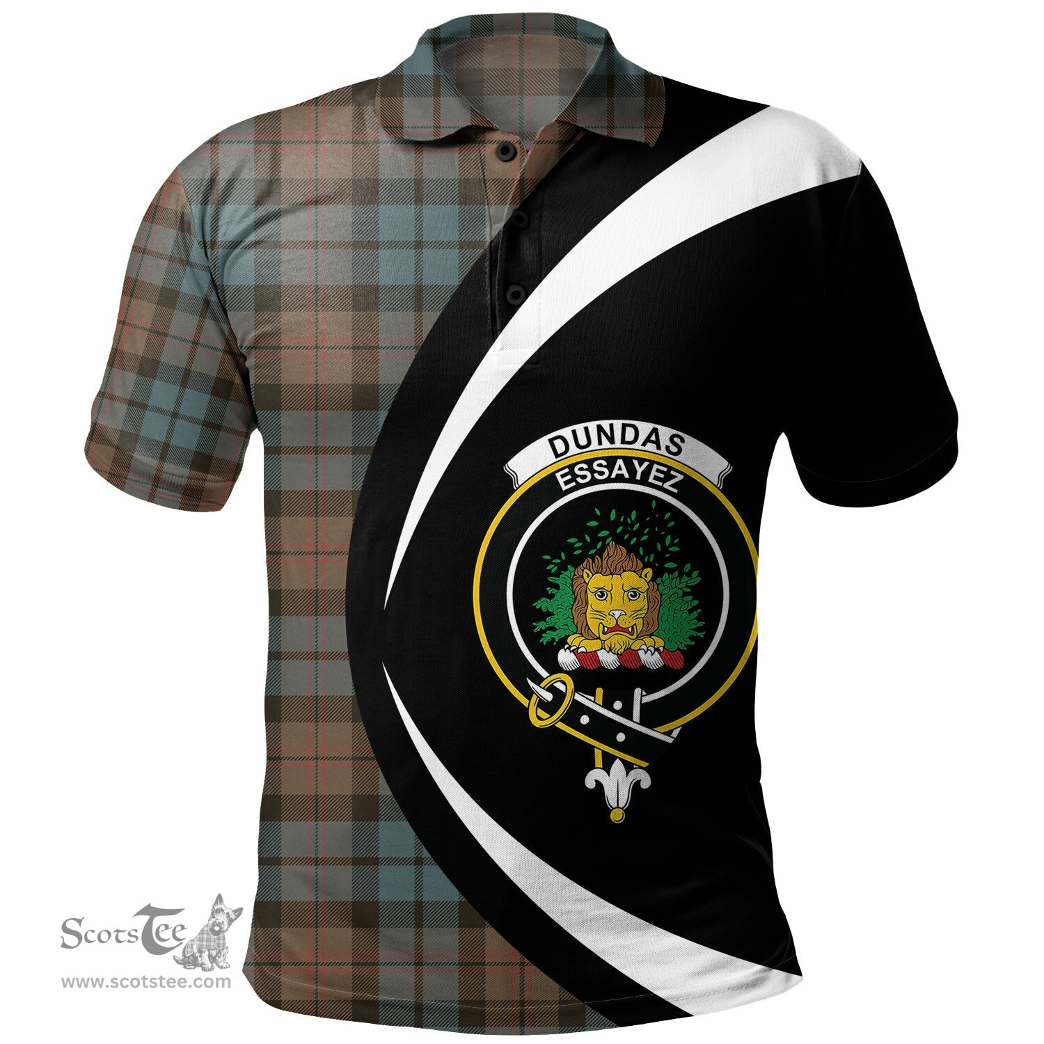 ScotsTee Shop Scottish Dundas Weathered Clan Crest Personalized Tartan Polo Shirt Circle Style Back Shirt with Your Text