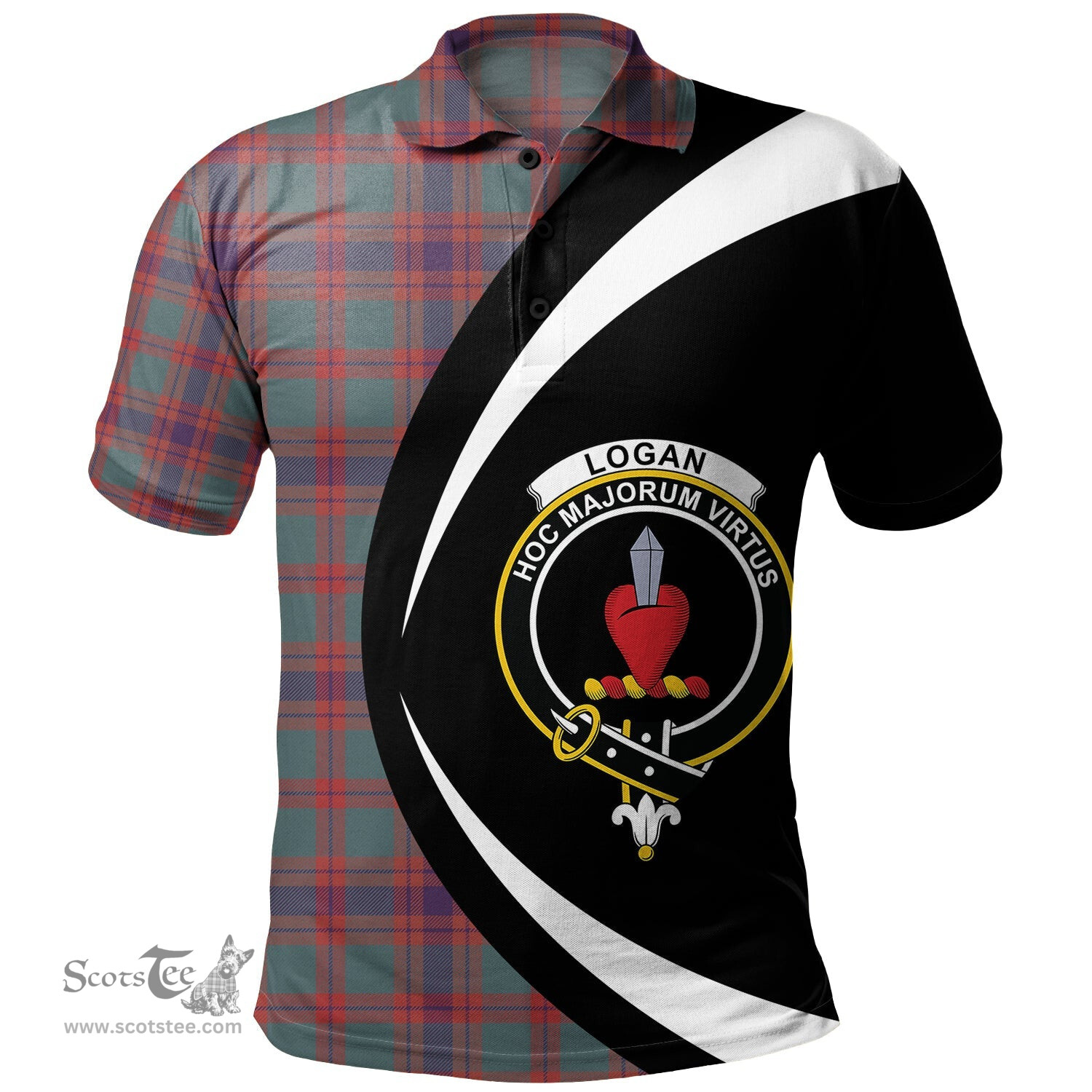ScotsTee Shop Scottish Logan Light Weathered Clan Crest Personalized Tartan Polo Shirt Circle Style Back Shirt with Your Text