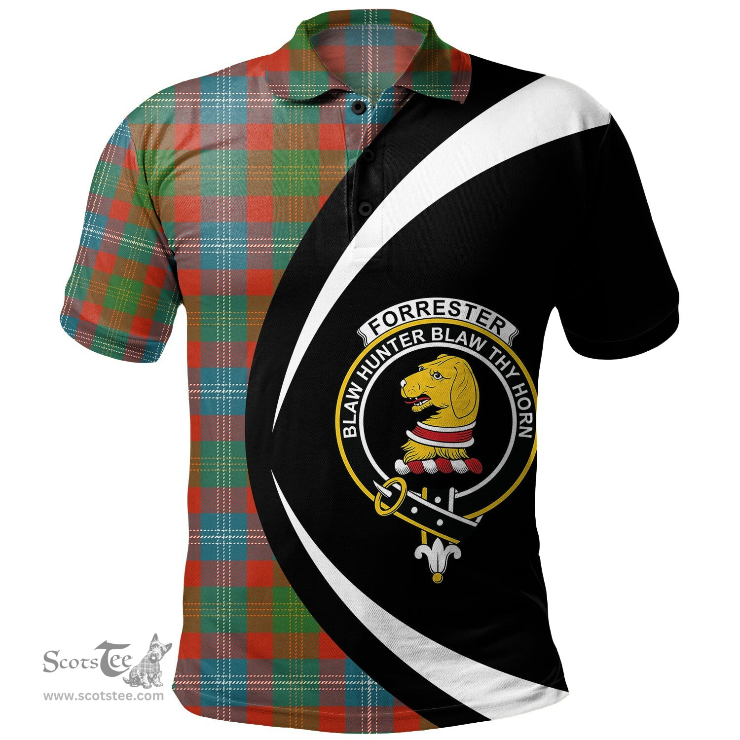 ScotsTee Shop Scottish Forrester Ancient Clan Crest Personalized Tartan Polo Shirt Circle Style Back Shirt with Your Text