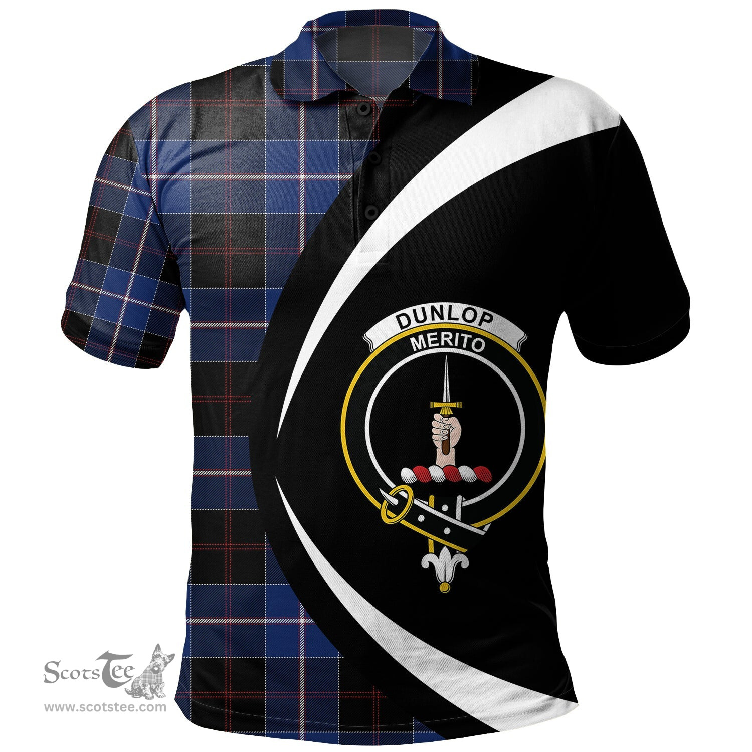 ScotsTee Shop Scottish Dunlop Modern Clan Crest Personalized Tartan Polo Shirt Circle Style Back Shirt with Your Text