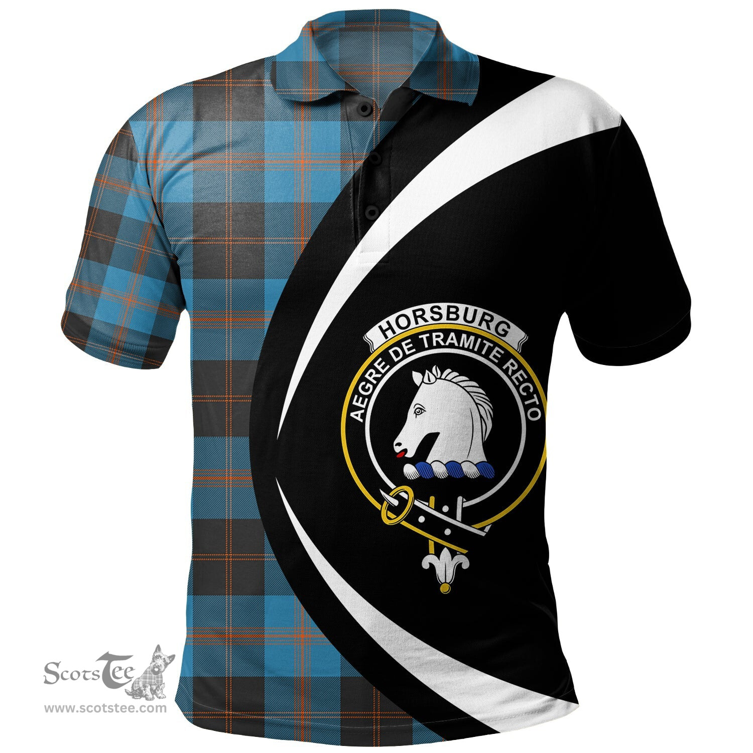 ScotsTee Shop Scottish Horsburgh Clan Crest Personalized Tartan Polo Shirt Circle Style Back Shirt with Your Text