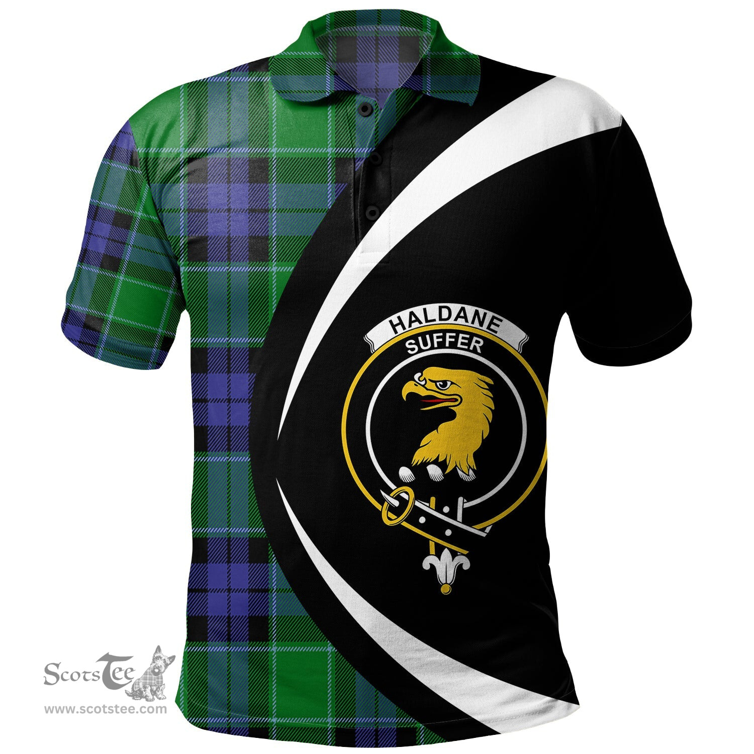 ScotsTee Shop Scottish Haldane Clan Crest Personalized Tartan Polo Shirt Circle Style Back Shirt with Your Text