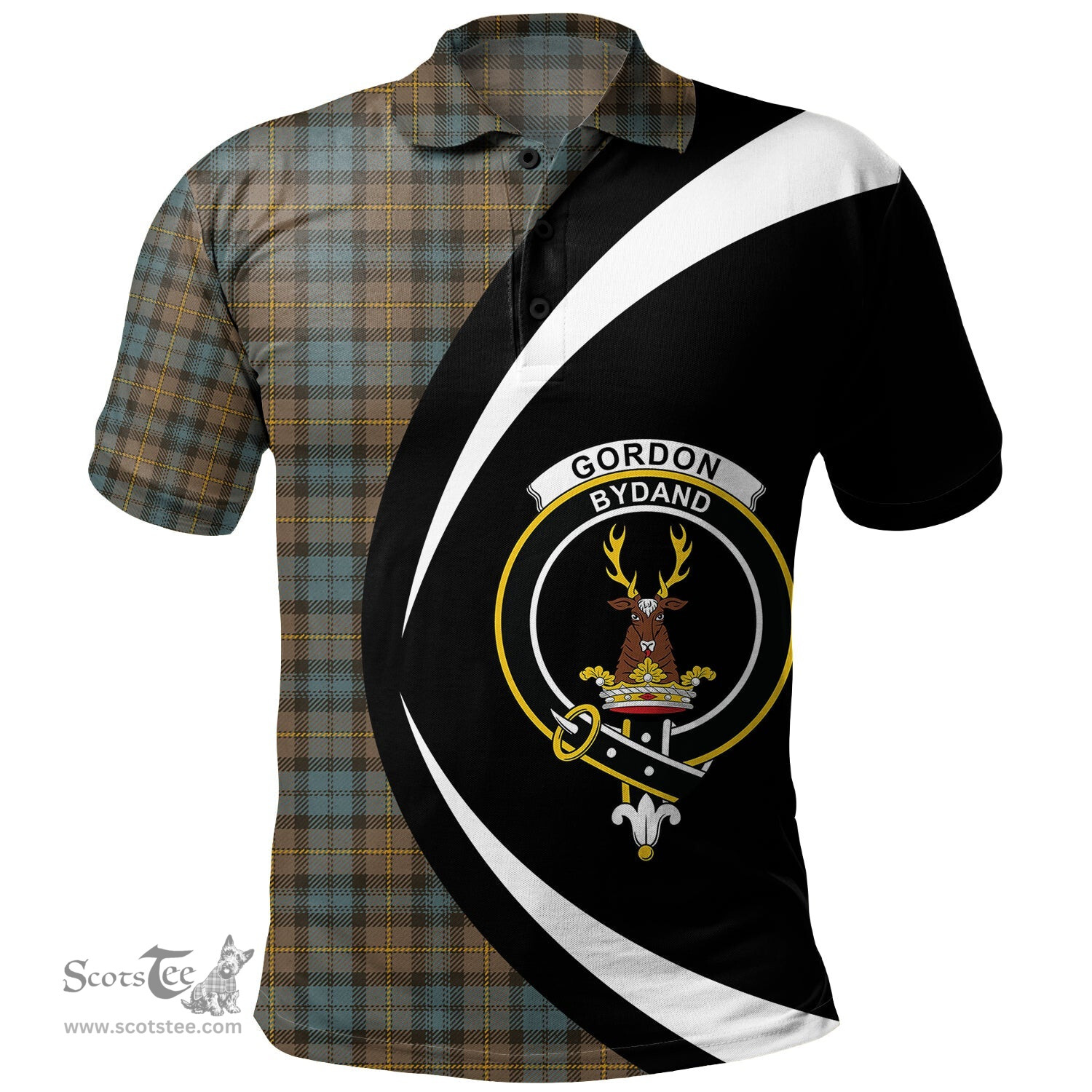 ScotsTee Shop Scottish Gordon Weathered Clan Crest Personalized Tartan Polo Shirt Circle Style Back Shirt with Your Text