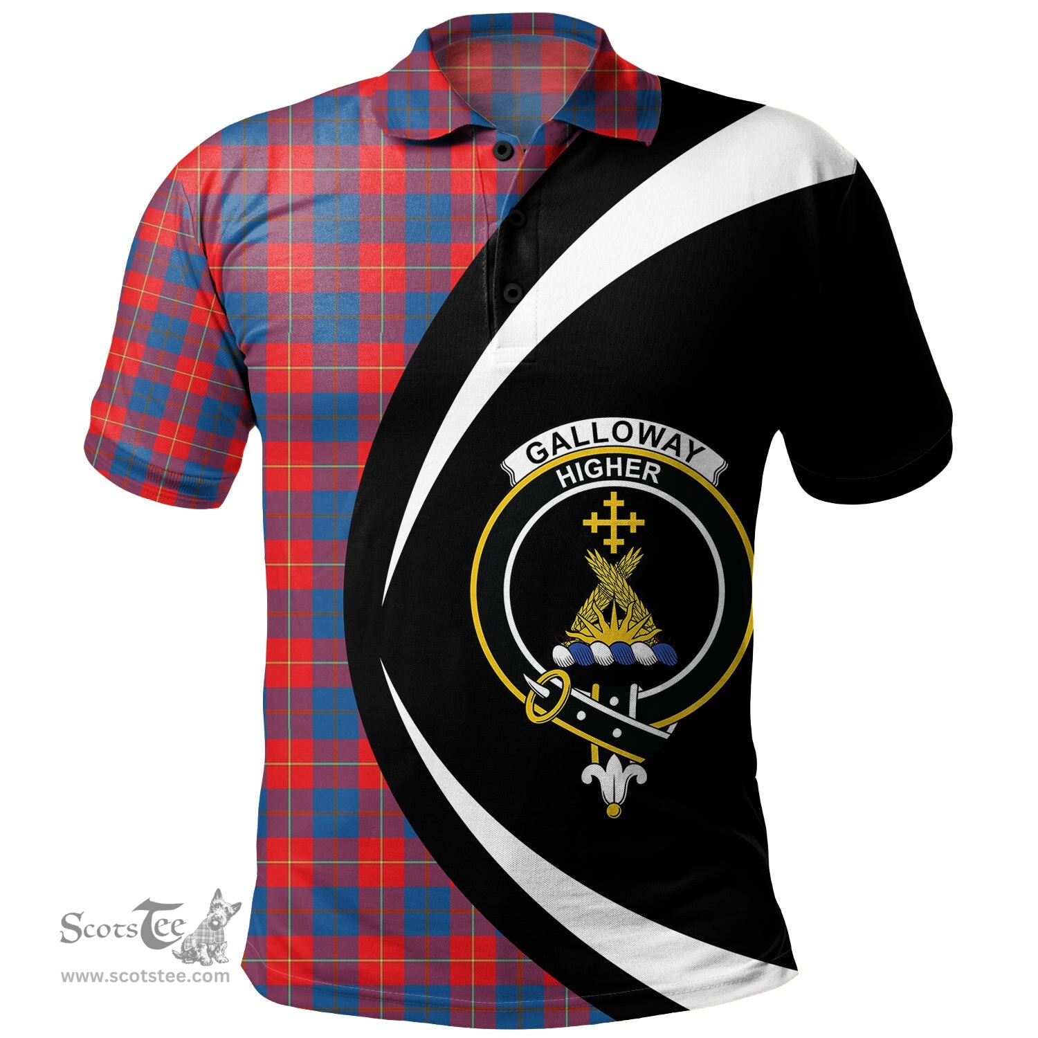 ScotsTee Shop Scottish Galloway Red Clan Crest Personalized Tartan Polo Shirt Circle Style Back Shirt with Your Text