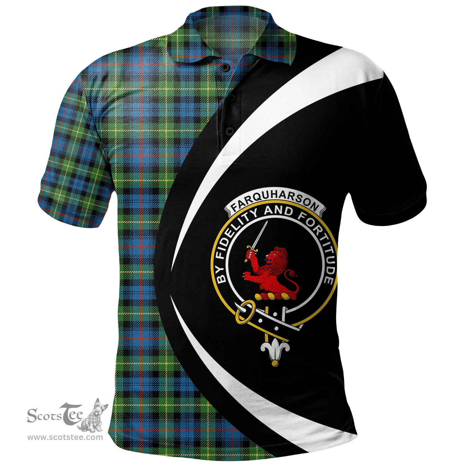 ScotsTee Shop Scottish Farquharson Ancient Clan Crest Personalized Tartan Polo Shirt Circle Style Back Shirt with Your Text