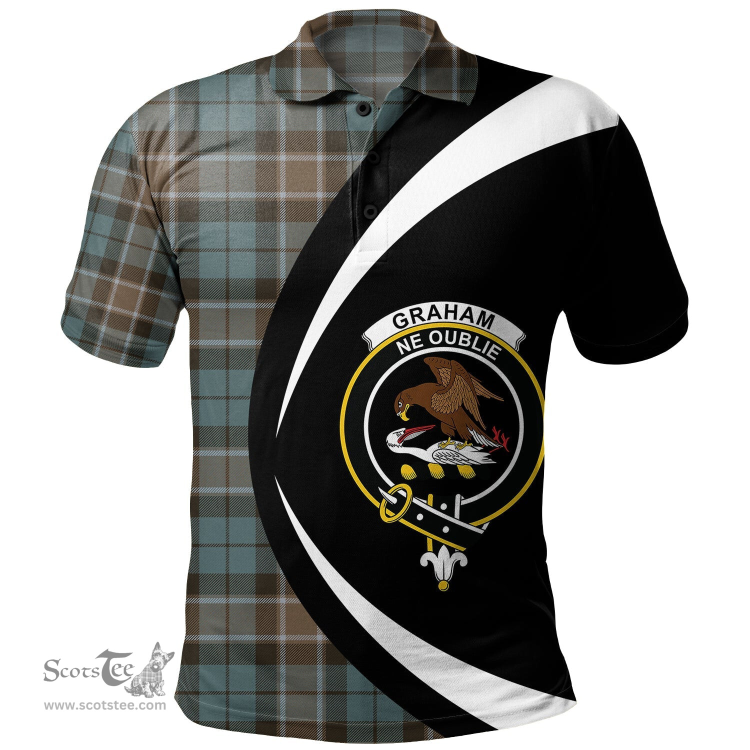 ScotsTee Shop Scottish Graham of Menteith Weathered Clan Crest Personalized Tartan Polo Shirt Circle Style Back Shirt with Your Text