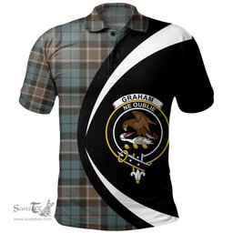 ScotsTee Shop Scottish Graham of Menteith Weathered Clan Crest Personalized Tartan Polo Shirt Circle Style Back Shirt with Your Text