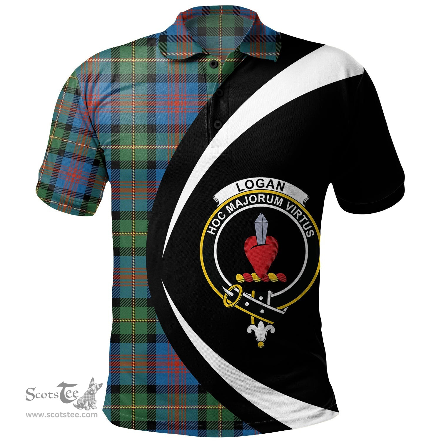 ScotsTee Shop Scottish Logan Ancient Clan Crest Personalized Tartan Polo Shirt Circle Style Back Shirt with Your Text